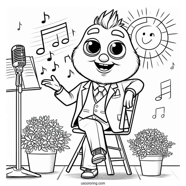 Sing Coloring Page Of Gunter Posing With Chair For Kids
