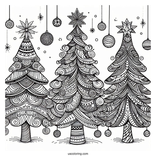 Christmas Tree Zentangle Coloring Page For Adults