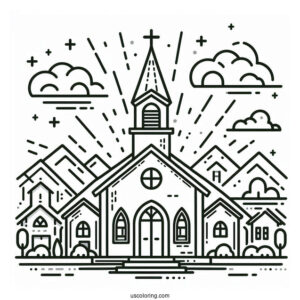 Simple Church Coloring Page Building For Preschoolers