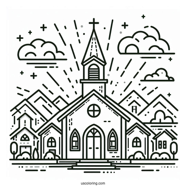 Simple Church Coloring Page Building For Preschoolers