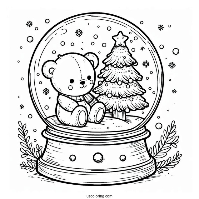 Cute Teddy Bear In Winter Snow Globe Coloring Page