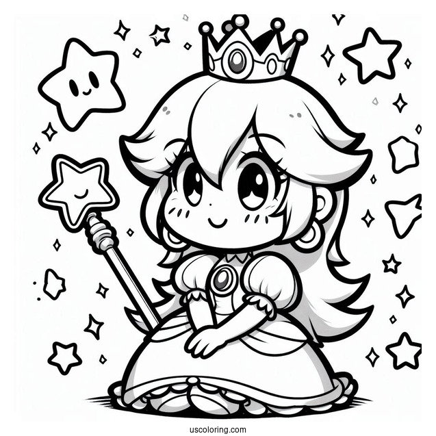 Chibi Rosalina Coloring Page With Star Wand For Preschoolers