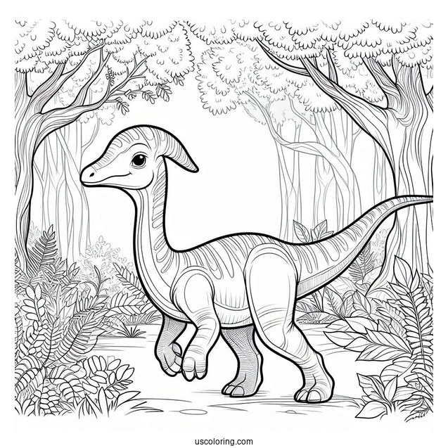 Parasaurolophus Coloring Page Walking In The Forest