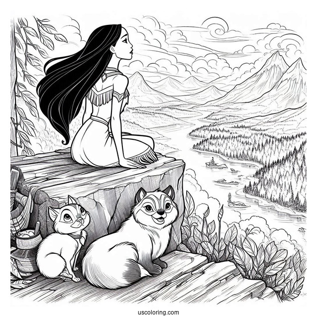 Pocahontas And Meeko On The Cliff