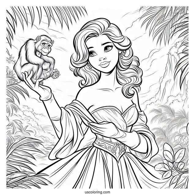 Tarzan Coloring Page Of Jane Porter Wearing Gown And Gloves In Jungle