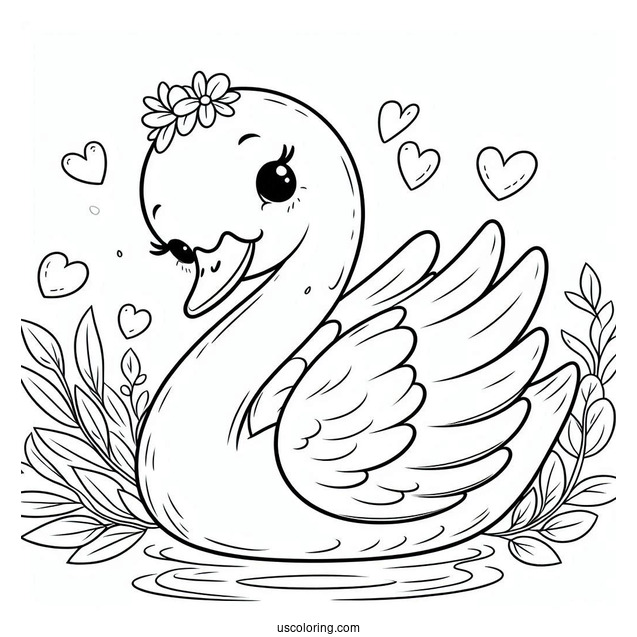 Happy Cartoon Swan Coloring Page For Kids