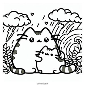 Easy Coloring Page Of Pusheen And Stormy
