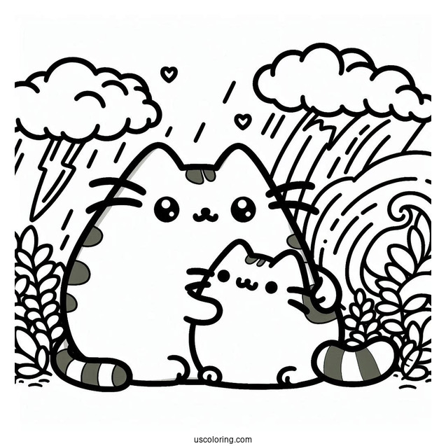 Easy Coloring Page Of Pusheen And Stormy