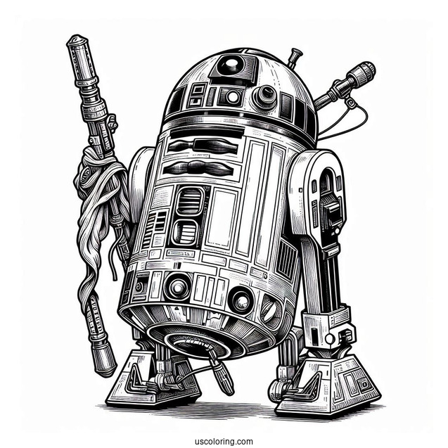 Detailed R2-D2 Coloring Page With C3PO