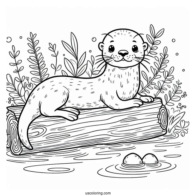 Otter Coloring Page Floating On Log