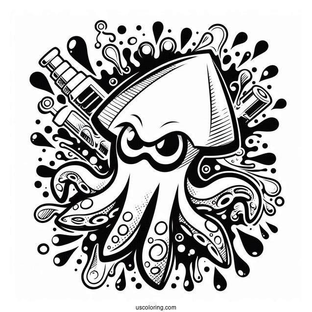 Splatoon Coloring Page Of Squid And Ink Splatter Poster