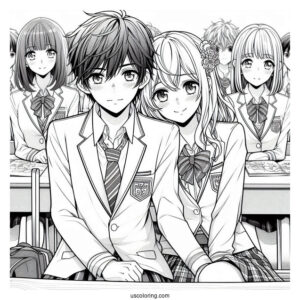 Manga Coloring Page Of School Days High School Couple