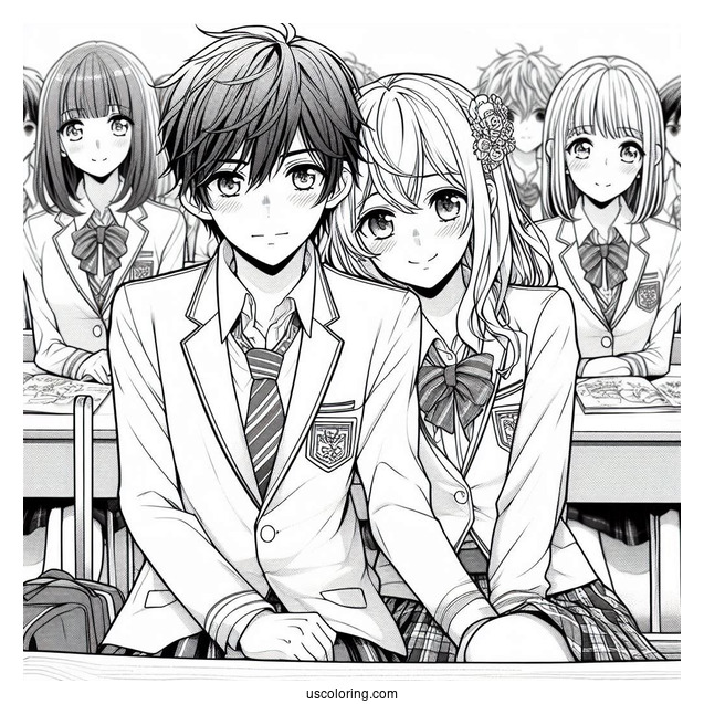 Manga Coloring Page Of School Days High School Couple