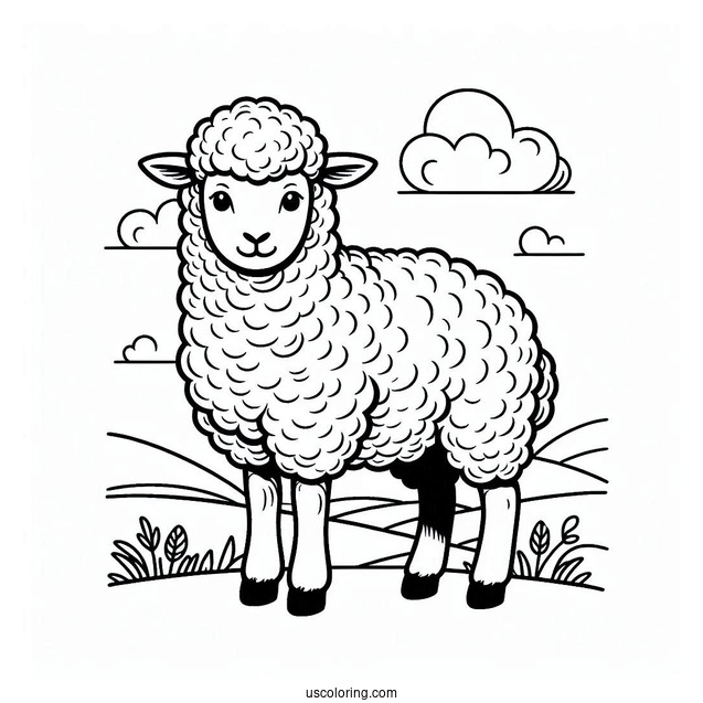 Sheep Standing In A Field Coloring Page