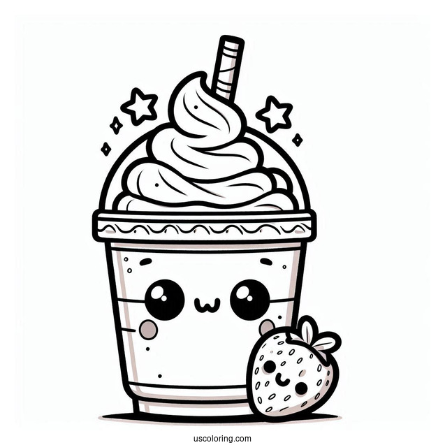 Smiling Cartoon Starbucks Coloring Page Frappe With Strawberry On Top For Kids