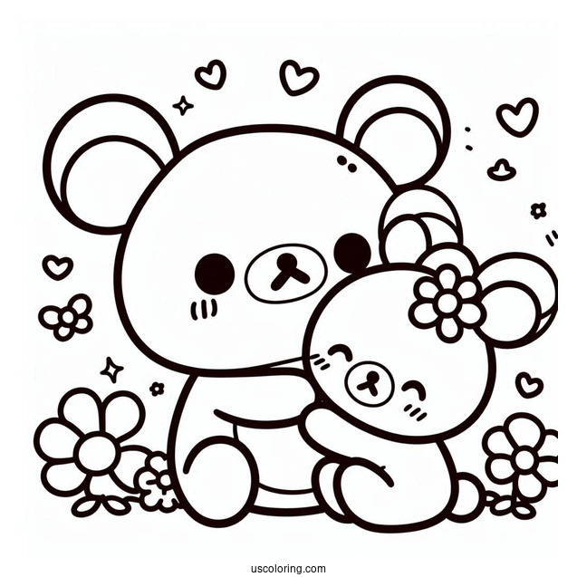 Kiiroitori, Rilakkuma Coloring Page And Chairoikaguma Hugging Rilakkuma