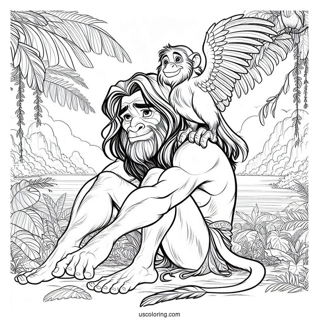 Tarzan Coloring Page Of Adult Tantor With Bird On His Back