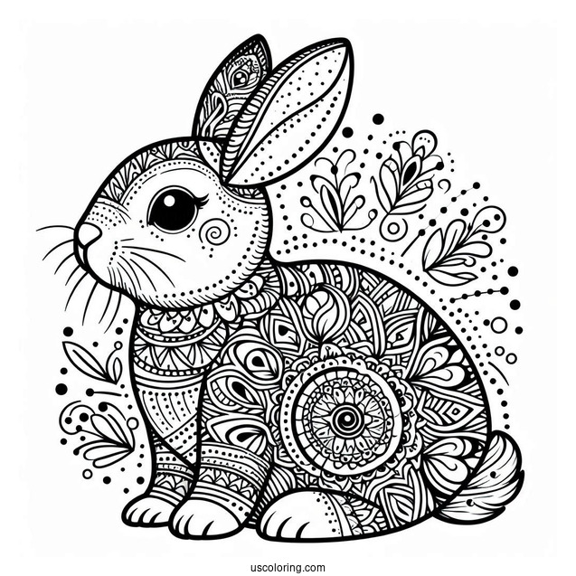 Complex Rabbit Coloring Page Mandala