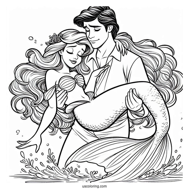 Prince Eric Carrying Mermaid Ariel Coloring Page