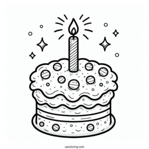 Cookie Birthday Cake With Candle Coloring Page For Kids