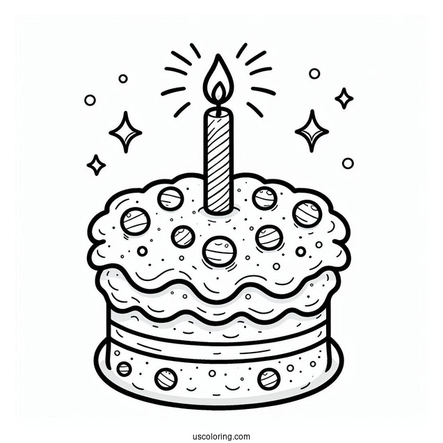 Cookie Birthday Cake With Candle Coloring Page For Kids