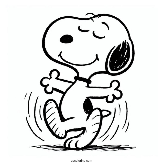 Dancing Snoopy With Woodstock To Color