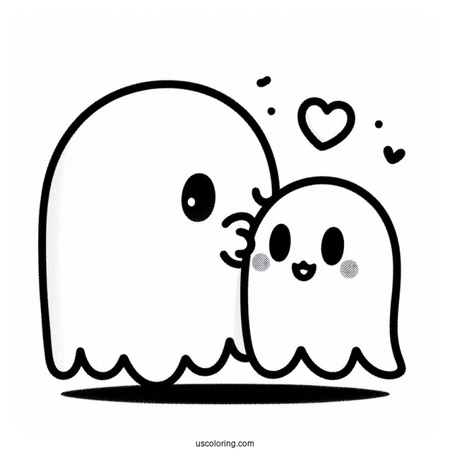 Pinky Ghost Kissing Pac-Man Coloring Page On The Cheek