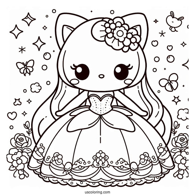Cute My Melody Coloring Page In Ball Gown