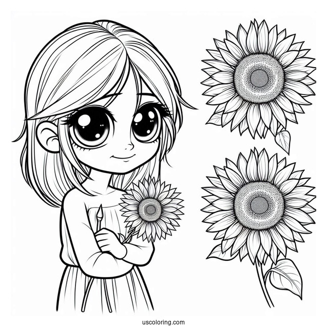 Big Eyed Sunflower Coloring For Kids