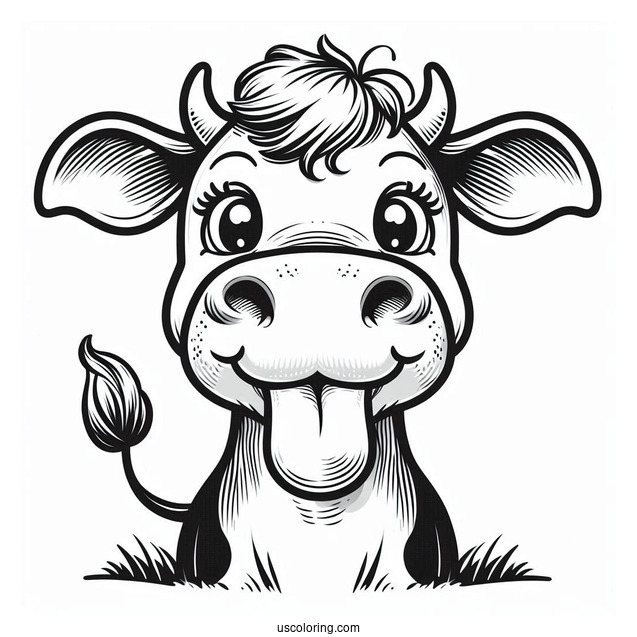 Big Cow Nose With Tongue Out Coloring Page