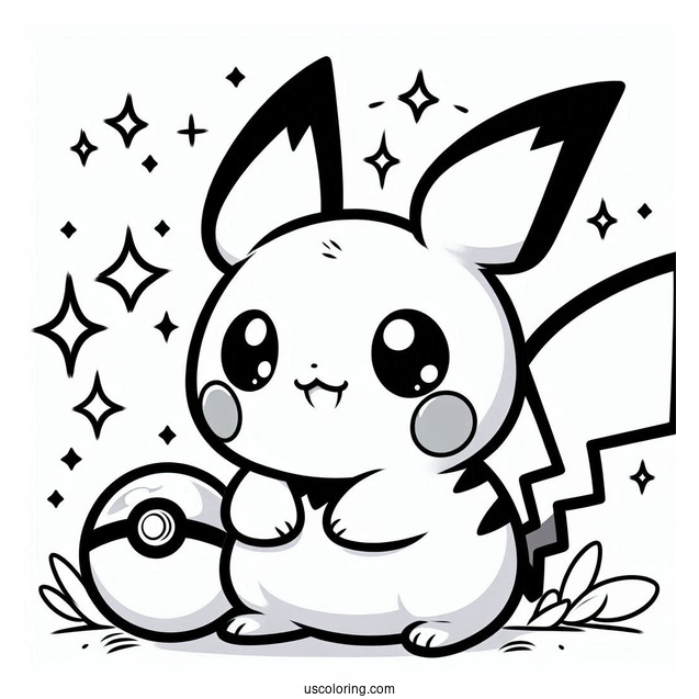 Kawaii Pichu Coloring Page With Pokeballs In The Background
