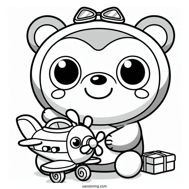 Smiling Pororo Coloring Page Holding Toy Airplane