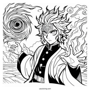 Tanjiro Coloring Page Using His Powers In Battle