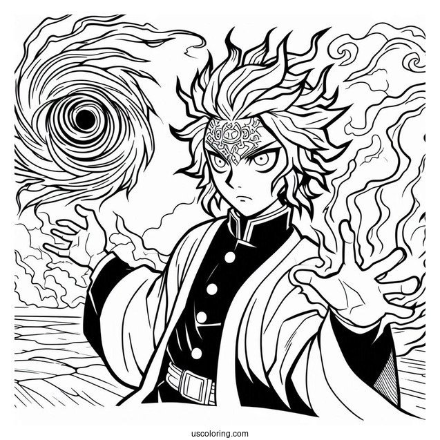 Tanjiro Coloring Page Using His Powers In Battle