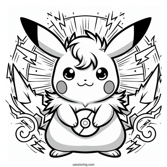 Detailed Mega Raichu Coloring Page Surrounded By Lightning