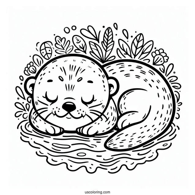 Cute Otter Coloring Page Sleeping In The Water