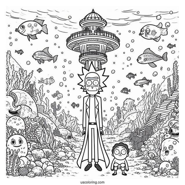 Rick and Morty Coloring Page Of Mr. Nimbus in Underwater Kingdom
