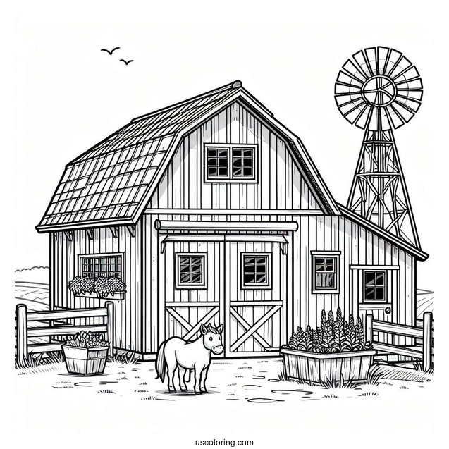Coloring Page Of Farm Barn