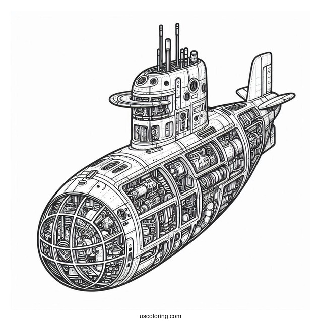 Submarine Coloring Page Internal Parts