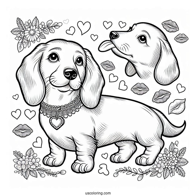 Dachshund Coloring Page With Free Kisses Sign