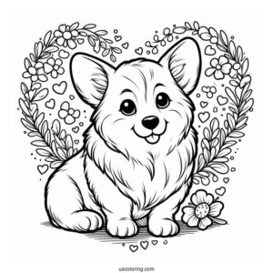 Heart Shaped Corgi Coloring Page Butt