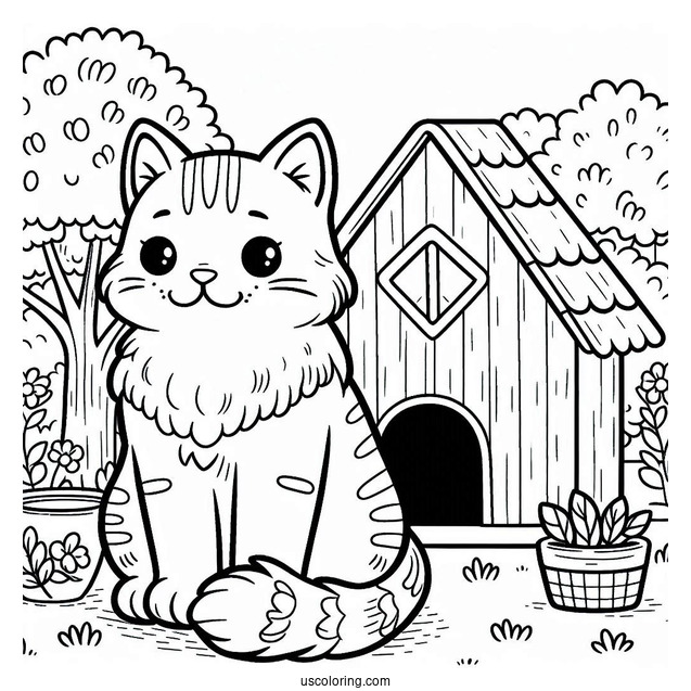 Cat Sitting Outside Cat House