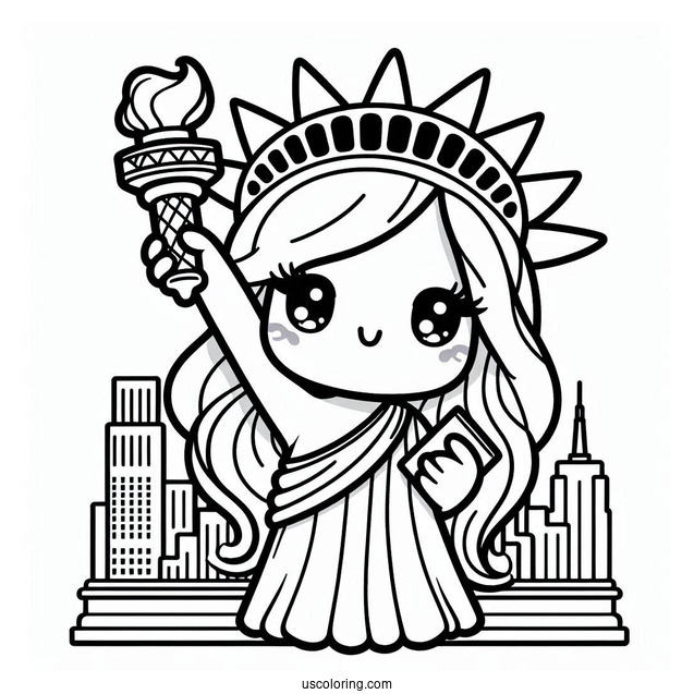 New York Coloring Page Of Kawaii Statue Of Liberty For Kids