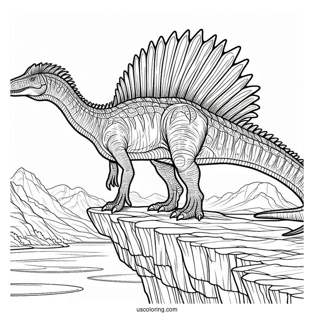 Spinosaurus Coloring Page Standing On The Edge Of A Cliff