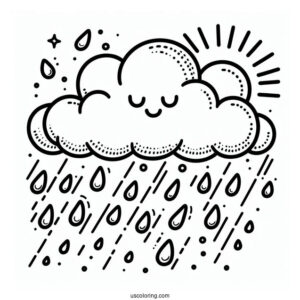 Easy Cloud With Rain Coloring Page