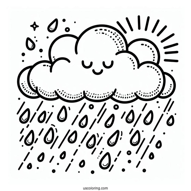 Easy Cloud With Rain Coloring Page