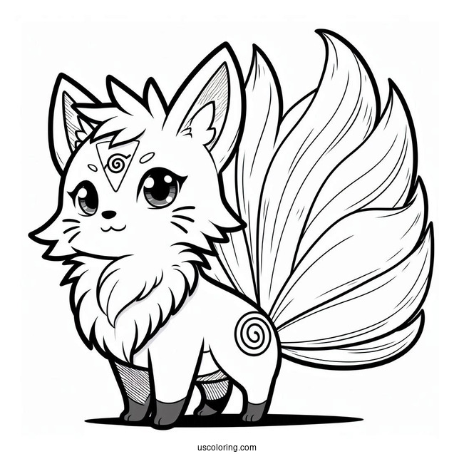 Cute Nine Tails Fox Naruto Coloring Page For Preschoolers