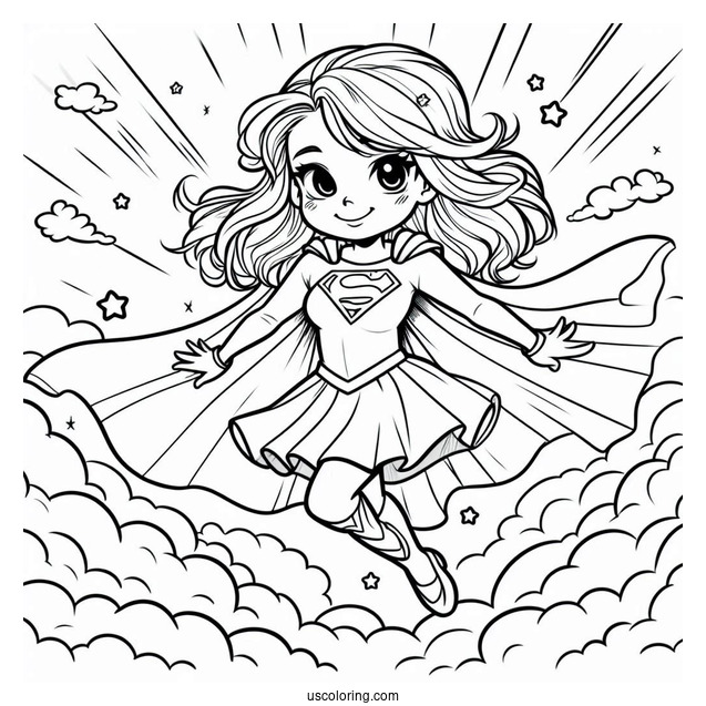Comic Supergirl Coloring Page In The Clouds