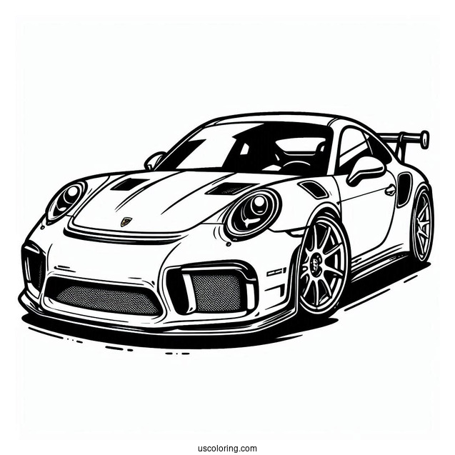Easy Porsche Coloring Page GT3 RS Outline For Kids