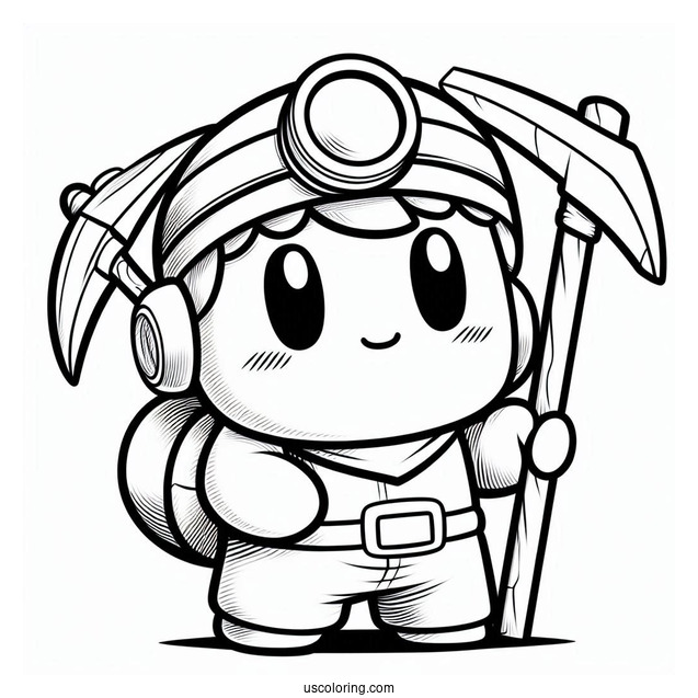 Miner Shy Guy Coloring Page Holding Pickaxe